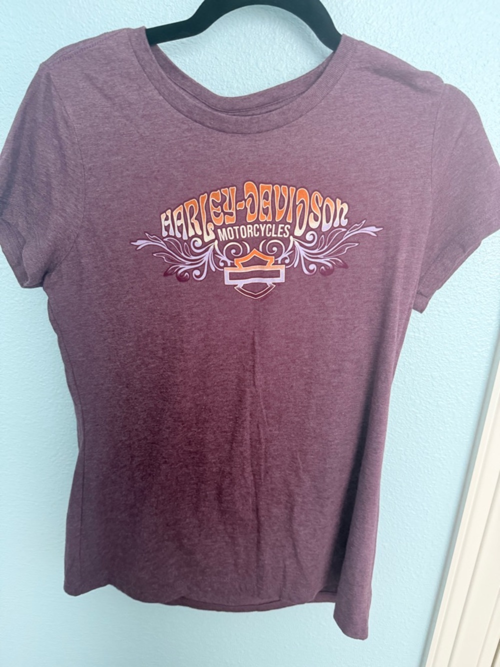 Harley-Davidson Heather Plum Tee with Orange and Cream Logo